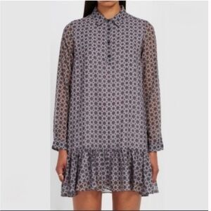 FRANK & OAK Printed Polo Long Sleeve Chiffon Printed Fit&Flare Dress Size Medium